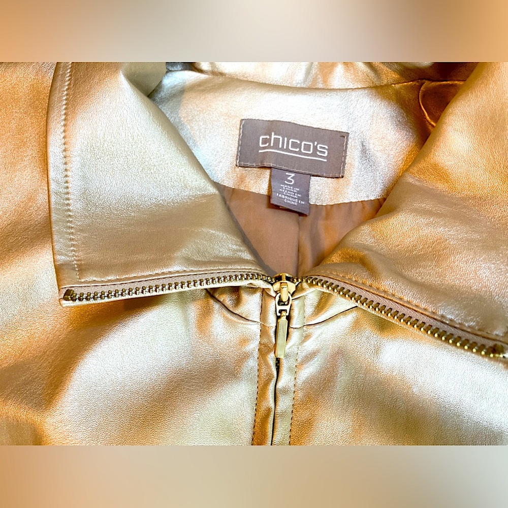 CHICO'S Olive Vest with Gold Shimmer